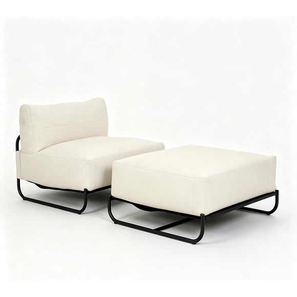 IdealHouse Outdoor Cloud Style Patio Sofa Set, Sturdy Metal Frame Lounge Sofa with Matching Ottoman,All-Weather Thick Cushioned Seating Furniture for Garden,Balcony,Backyard and Outdoor Leisure Areas