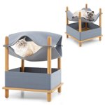 Gymax 2-Tier Lit de chat élevé Tour de chat avec tissu feutre double-layer Top Condo Hammock