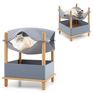 Gymax 2-Tier Lit de chat élevé Tour de chat avec tissu feutre double-layer Top Condo Hammock