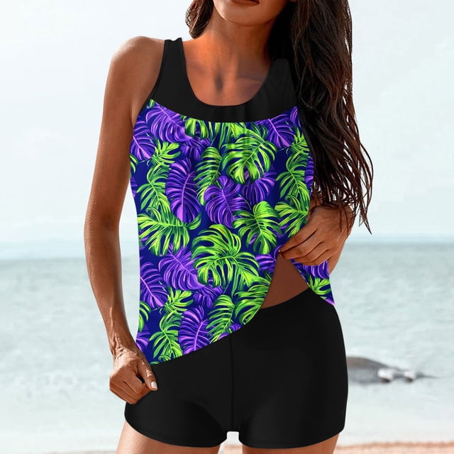 Weiqiqre Tummy Control Swimsuits for Women Two Piece Bathing Suits Blouson Tank Top with Boyshorts Tummy Control Modest Swimsuits