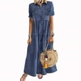thumbnail image 1 of TIMIFIS Denim Robe-Chemise en pour Femmes à Manches Courtes, Robe en Jean Usée, Robe Maxi Décontractée pour Femmes, 1 of 6
