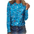 thumbnail image 1 of Pompotops Femmes Dames Col Rond Hauts Amples Décontractés T-Shirts Imprimés Blouse à Manches Longues en Solde, 1 of 5