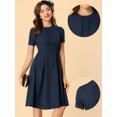 thumbnail image 2 of INSPIRE CHIC Robe Vintage Plissée à Manches Courtes à Col Rond pour Femme Bleu Marine P, 2 of 5