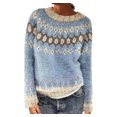 thumbnail image 1 of Fartey Chandail Fair Isle Vintage d'Automne pour Femmes, Décontracté, Ample, à Manches Longues, Col Ras du Cou, Tricoté, Chandail, Hauts, Automne Hiver, Chaud, Chandail, en Liquidation, Bleu Pâle, P-2TG, 1 of 6