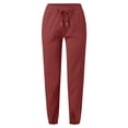 thumbnail image 4 of RKSTN Womens Pants Woman Solid Color Cotton And Linen Drawstring Elastic Waist Long Straight Pants Soft Loose Straight Leg Hiking Pants, 4 of 4