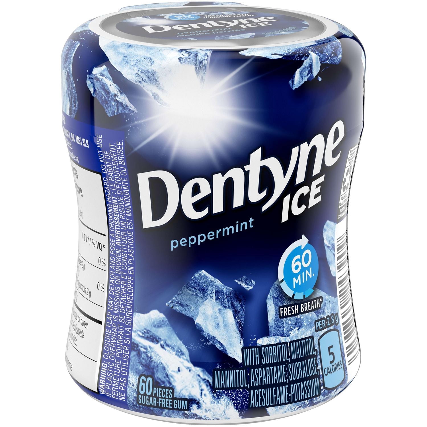 Dentyne Ice Menthe Poivrée, Gomme Sans Sucre, 60 Morceaux, 1 Bouteille