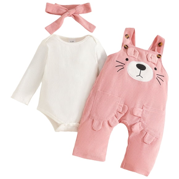 Ymyiu Baby Girl Coming Home Outfit Baby Girl 3-Piece Outfit Set: Soft Infant Romper + Comfy Toddler Pant + Cute Headband (Pink,0-3 Months)