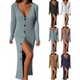 thumbnail image 3 of Robe Chandail Longue en Tricot à Col en V Profond pour Femmes avec Boutons, Manches Longues, Robe Maxi, 3 of 6