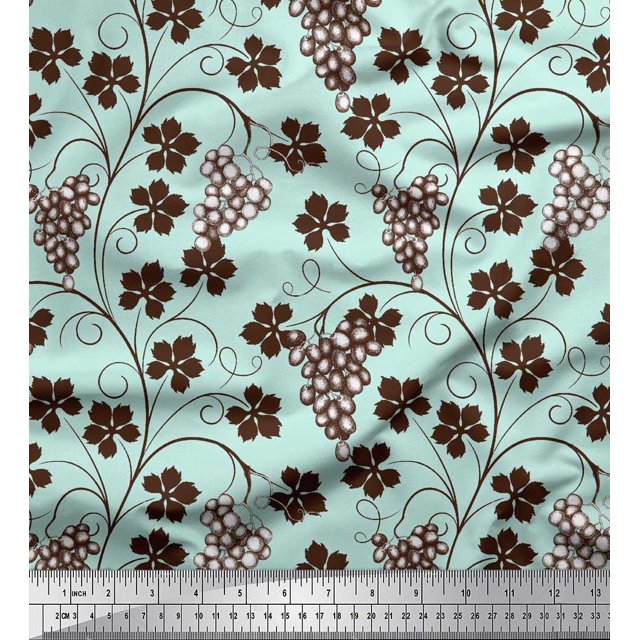 Soimoi Tissu en Rayonne Feuilles & Raisins Imprimé Tissu au Mètre 56 Pouces de Large