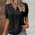 thumbnail image 2 of Lenpel Women's Summer Tops Plus Size Ruffle Short Sleeve V Neck Lace Trim Textured Shirts Dressy Casual Blouses, 2 of 4