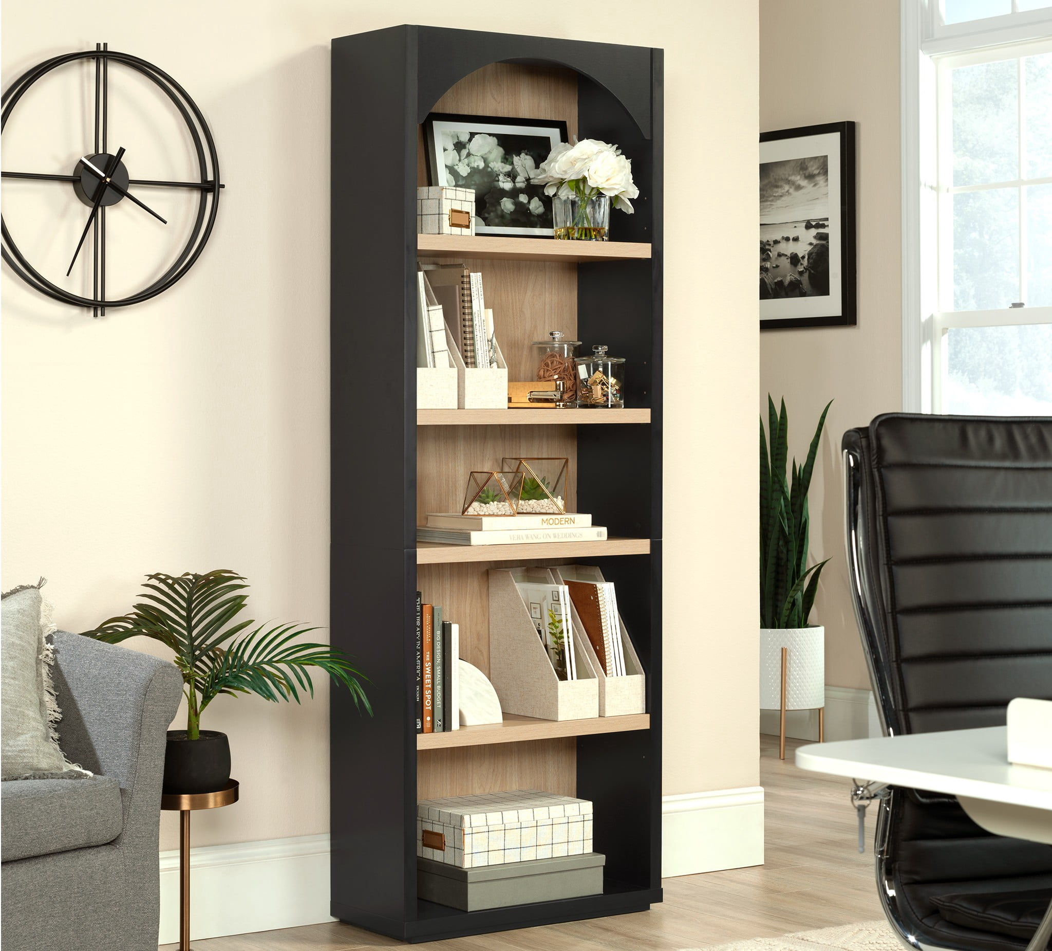 Mainstays Westley 5 Shelf Arch Bookcase, Black Finish