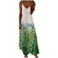 thumbnail image 1 of Robe Maxi à Imprimé Floral pour Femmes Sans Manches, Robes d'Été Décontractées, Col en V, Bretelles Spaghetti, Longue Robe Soleil, 1 of 4