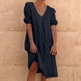 thumbnail image 1 of Liquidation d'Été 2025! Robe pour Femme Grande Taille, Liquidation de Robes d'Été pour Femmes, Combinaison d'Été pour Femme en Coton et Lin à Manches Courtes, Col en V, Manches Courtes, Jupe Longue, 1 of 5