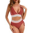 thumbnail image 1 of YUTK Womens Bathing Suits - Women's Bikini High Waisted Split Color Suit with Drawstring Gathered Abdominal Swimsuit Red Xxl, 1 of 9