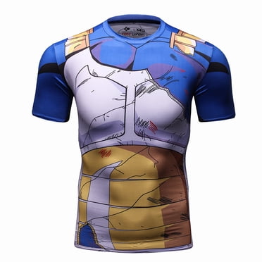 CosFitness Anime Workout Shirt, Dragon Ball Cosplay Fitness Clothes, DBZ Battle Damaged Vegeta Cell 3D Muscle Compression Training T Shirt for Men(Lite Series), XL