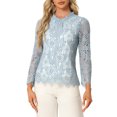 thumbnail image 1 of INSPIRE CHIC Women's Lace Top Long Sleeve Ruffled Neck Peplum Hem Floral Dressy Blouse M Blue, 1 of 8