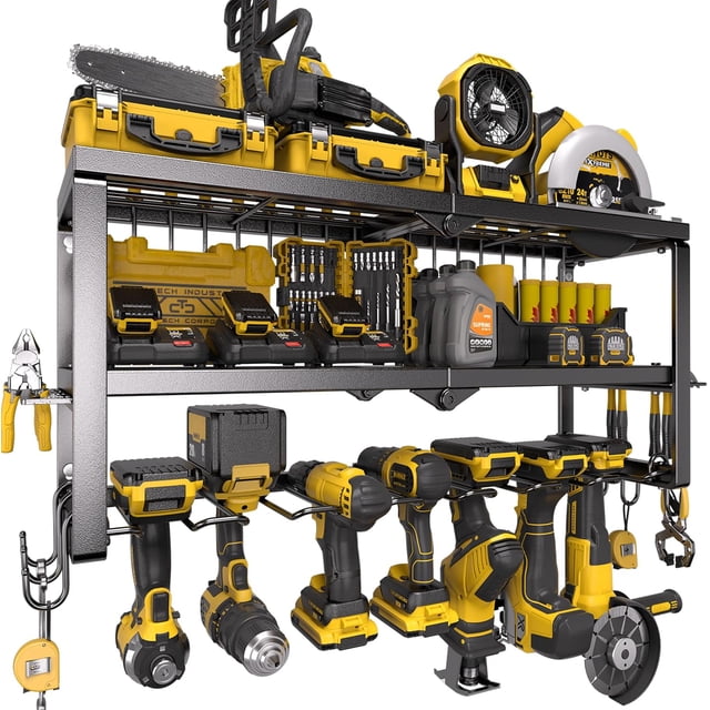 Power Tool Organizer Min Fast Assembly Slots Layer Heavy Duty Metal & Max lb load Cordless Power Dill Holder in Garage/Workshop/Pegboard/Shed