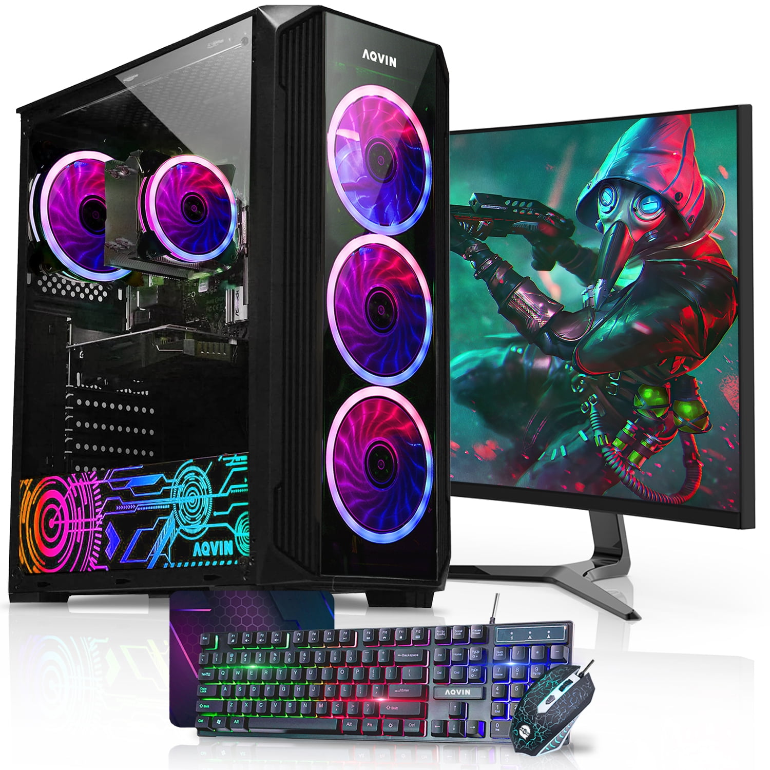 AQVIN ZForce Gaming Desktop Computer Tower PC | Intel Core i7 | 16GB RAM | 1TB NVMe SSD Storage | GeForce Graphics RTX 3050 8GB| 24 Inch Gaming Monitor | WiFi - Windows 11 Pro | RGB Keyboard and Mouse