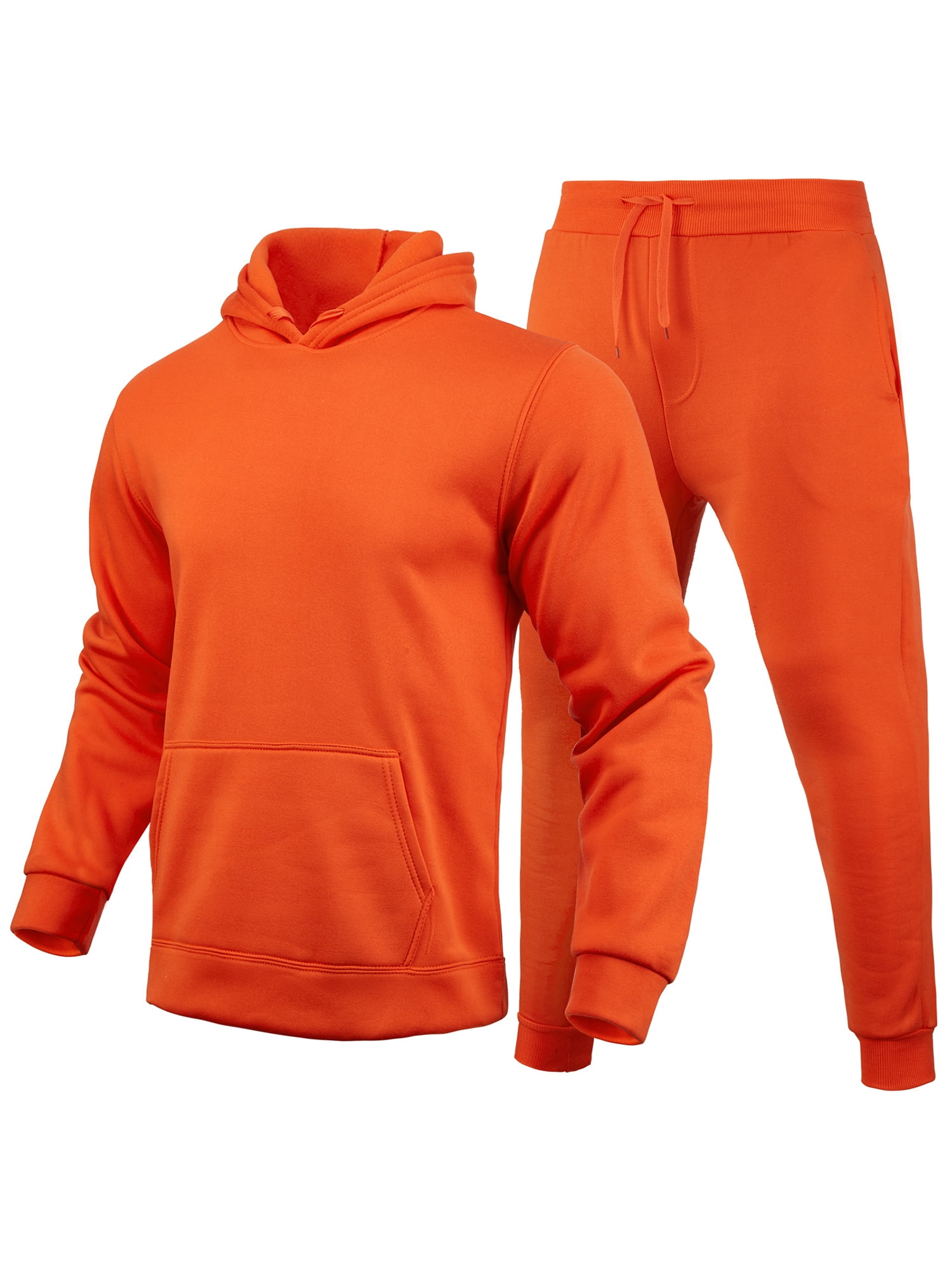 MAWCLOS Survêtement pour Homme à Capuche 2 Pcs Ensemble de Jogging Couleur Unie Ensemble de Survêtement Chandails à Capuche et Pantalons de Survêtement Orange Rouge 2TG