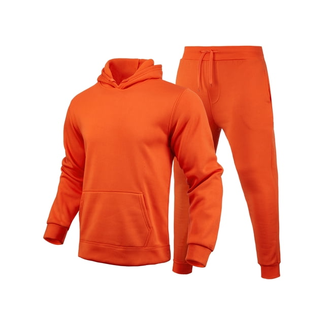 Innerwin Tracksuit Set Solid Color Men Sweatsuit Sports Hooded Athletic 2 Piece Jogging Suits Orange Red M