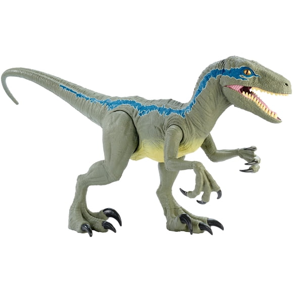 Jurassic World Super Colossal Velociraptor 'Blue' Action Figure with Eating Feature, Stands 18in High and 3.5ft Long, Dinosaur Toy Gift