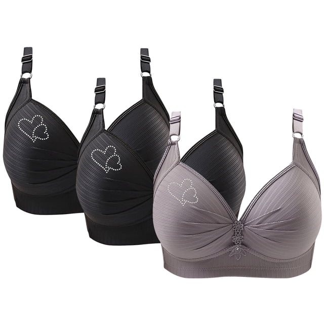 Bras for Women, 3PCS Womans Printing Gathered Together Large Size Daily Bra Underwear No Rims