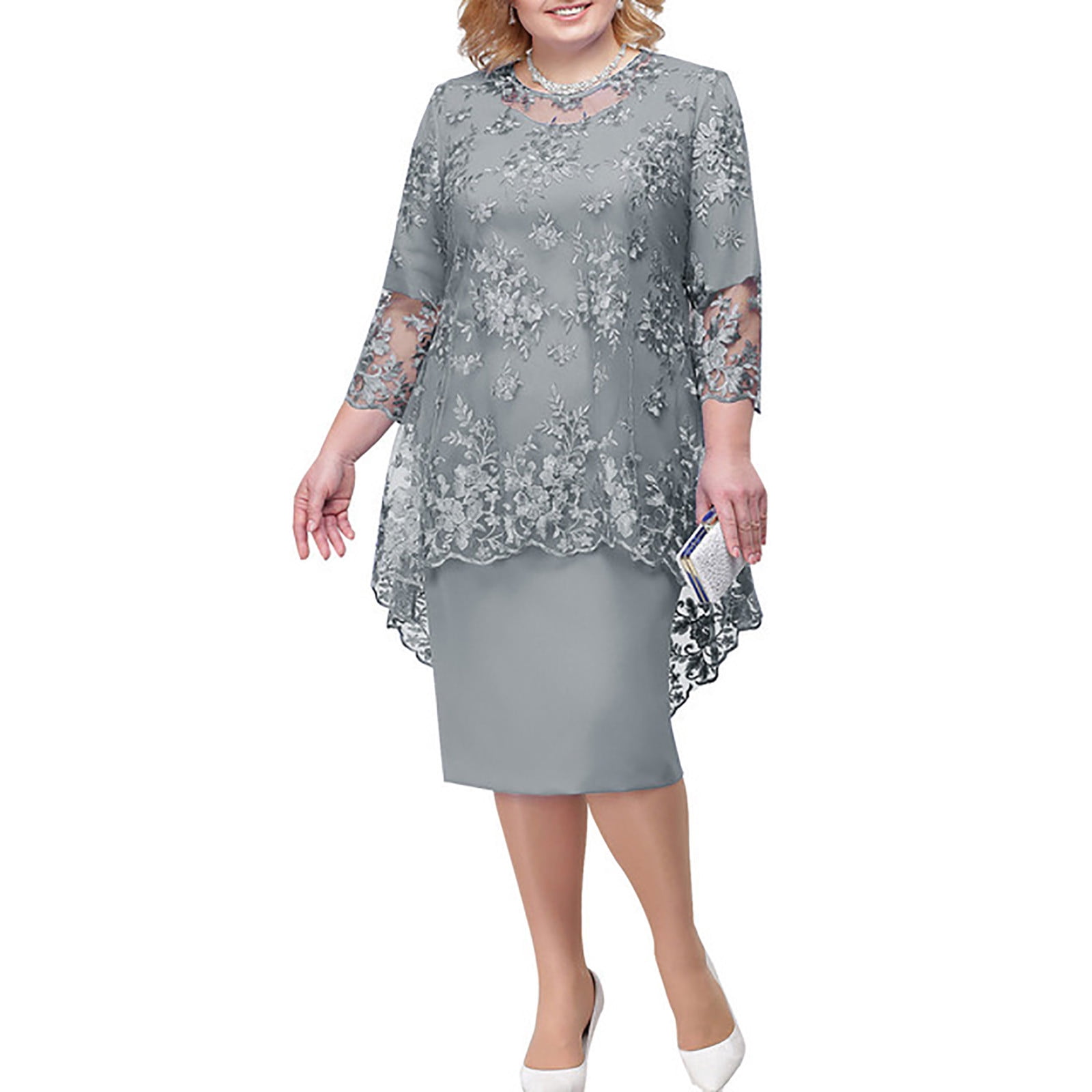 Fshaion Robe d'Été pour Femmes 2024 Grande Taille Robe de Soirée Brodée Dentelle Brodée Ensemble Robe Deux Pièces Liquidation à Moins de 10!