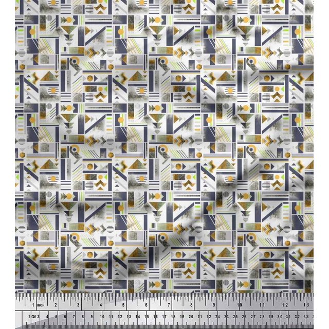 Soimoi Silk Fabric Abstract Geometric Print Fabric by the Yard 42 Inch Wide