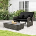 thumbnail image 1 of Costway Wicker Loveseat Sofa Set Patio Rattan Daybed with Ottoman & Retractable Side Tray Black, 1 of 10