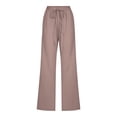 thumbnail image 3 of Timegard Womens Cotton Linen Pants Elastic Waisted Drawstring Straight Leg Solid Color Casual Pants, 3 of 5