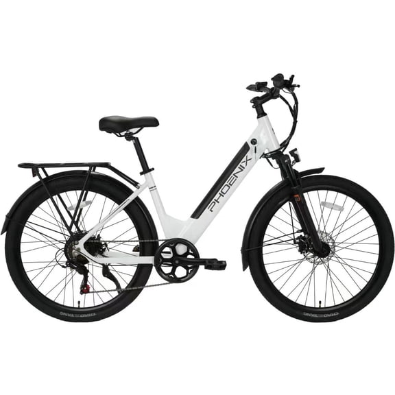Phoenix Step-Thru 27,5 po Suspension Avant Vélo Électrique Adulte 350W 36V/10,4Ah Shimano 7 Vitesses Freins à Disques Certifié UL2271/UL2849, Autonomie : 25 à 40 Miles