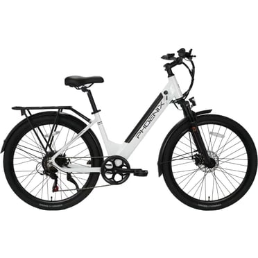 Phoenix Step-Thru 27.5" Front Suspension Adult Electric Bike 350W 36V/10.4AH Shimano 7-Speed Disc Brake UL2271/UL2849 Certified, Run Time: 25-40 Miles