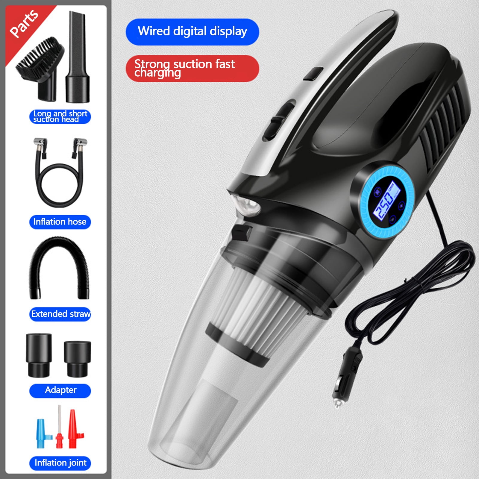 Special Discount, Carestrong Handheld Household Vacuum Cleaner,Portable Strong Suction Heat Dissipation with LED Lights LCD Display Car Vacuum Cleaner Inflator Pump|ABS,Black,PENDANEM