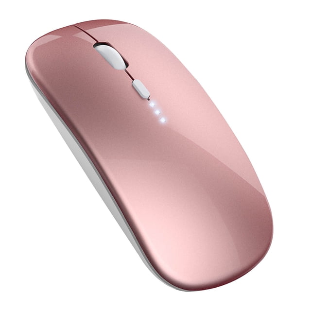 Fankiway Wireless Charging Mute Bluetooth Mode Mouse in a sleek rose gold finish. Features Bluetooth 5.2 and 2.4G wireless connectivity, silent buttons, and ergonomic design for comfortable use. Compact and portable, with a built-in power display and 500mAh rechargeable battery. Suitable for laptops, desktops, and tablets.