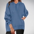 thumbnail image 2 of Pisexur Womens Hoodies Solid Color Hooded Sweatshirt Casual Drawstring Oversized Hoodie Fashion Loose Ribbed Fall Tops Pullover Tops with Pocket, 2 of 6