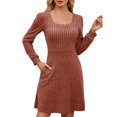 thumbnail image 1 of TJAZFJPA Robe d'Anniversaire pour Femmes Robe Pull en Tricot avec Poches Col Carré Manches Longues Robes Robes d'Été pour Femmes Grande Taille, 1 of 9