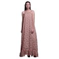 thumbnail image 1 of Bimba Robe Longue Maxi Imprimée Feuilles Florales & Roses Pêche2 pour Femmes Nuisette en Rayonne Bretelles Spaghetti Vêtements de Nuit pour Dames Petite, 1 of 5