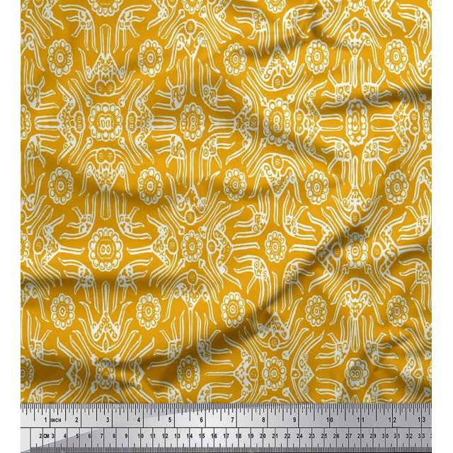 Soimoi Poly Georgette Fabric Floral & Moroccan Damask Decor Fabric Printed Yard 52 Inch Wide