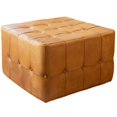 thumbnail image 1 of Bumble Mid-Century Modern 30-inch Square Genuine Leather Ottoman inTan, 1 of 3