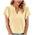 thumbnail image 1 of Birdeem Womens Spring and Summer Gold Lace Stitching V-Neck Solid Color Bottom T-Shirt Hollow Top, 1 of 8