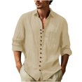 thumbnail image 2 of RXIRUCGD Chemise Blouse pour Homme Mode Décontractée Unie à Boutons, Col Rond, Manches Longues, Col Rabattu, Kaki, Taille : TG, 2 of 6