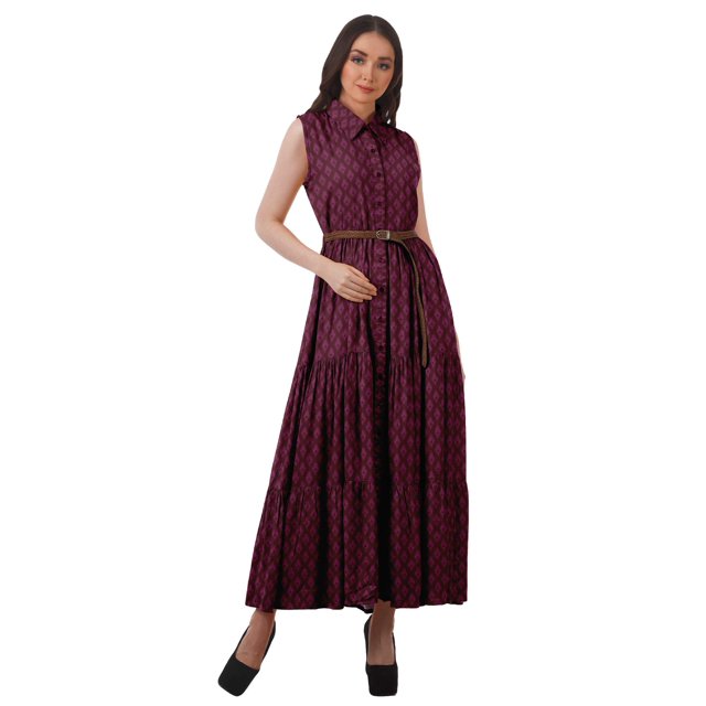 Moomaya Robes Chemises à Col pour Femmes Imprimées en Rayonne à Boutons Robes Maxi pour Femmes