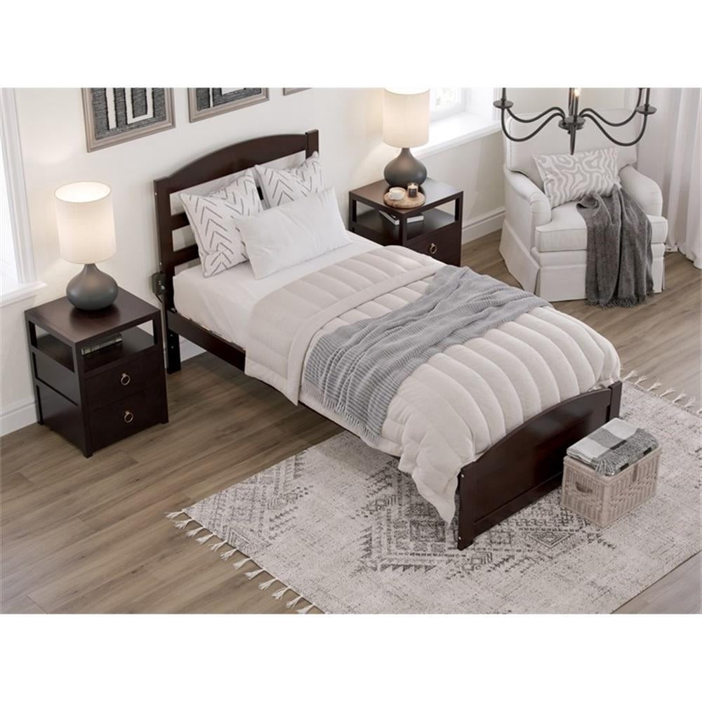 Lit Plateforme en Bois Massif Warren avec Pied de Lit Simple TG Espresso
