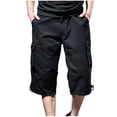 thumbnail image 3 of Styesk Men's Pants Men's Summer Solid Color Multi Pocket Workwear With Elastic Waist Button Fashion Shorts, 3 of 8