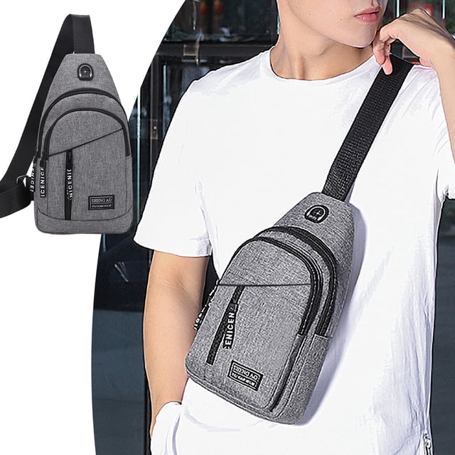 Sac à Bandoulière Imperméable pour Hommes, Sac à Dos Crossbody avec Port de Chargement USB, Sac de Poitrine Polyvalent pour Voyage, Sport, Course, Randonnée, Voyage, Plein Air, Camping