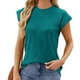 thumbnail image 4 of Penkiiy T-Shirts à Col Rond Décontractés Amples à Manches Courtes pour Femmes, Couleur Unie, Hauts d'Été Basiques, m Vert Armée, 4 of 4