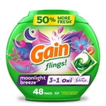 Gain Flings Laundry Detergent Pacs, 48 Count, Moonlight Breeze Scent, with Odor Defense