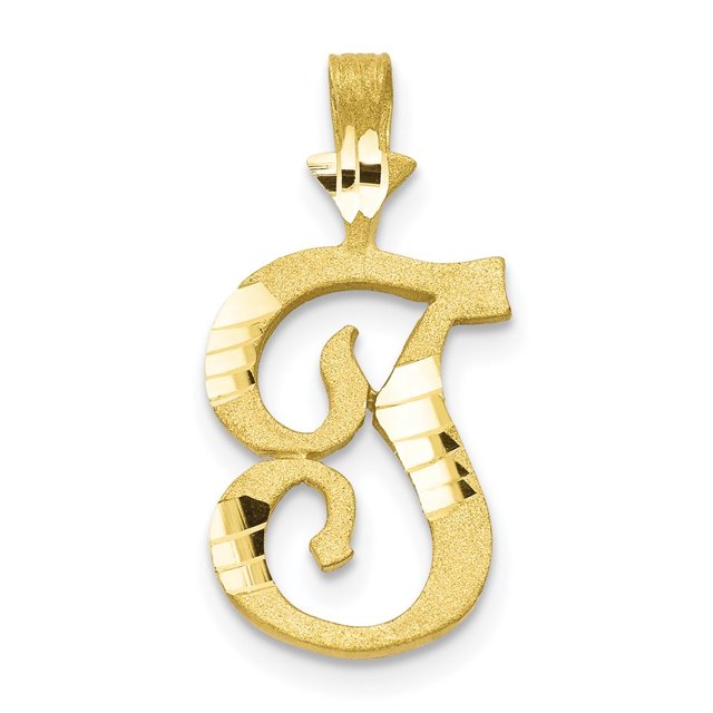 Diamond2Deal 10K Yellow Gold Grooved Letter T Initial Pendant for Women