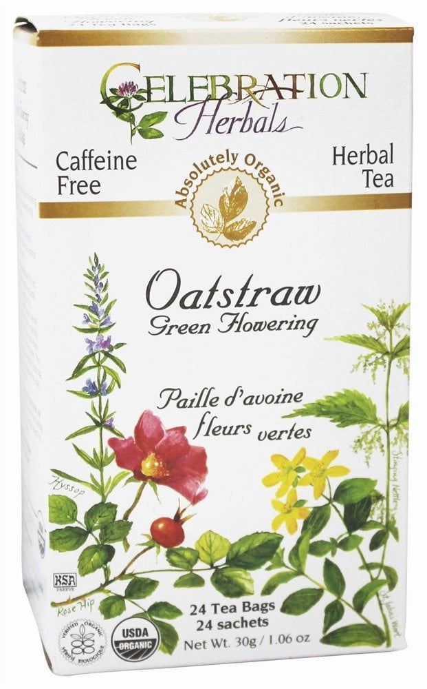 Celebration Herbals - Organic Caffeine Free Oatstraw Green Flowering Herbal Tea - 24 Tea Bags