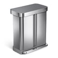 thumbnail image 1 of simplehuman 58 Liter / 15.3 Gallon Rectangular Dual Compartment Recycling Step, Brushed Stainless Steel with Soft-Close Plastic Lid Kitchen Trash Can, 1 of 6